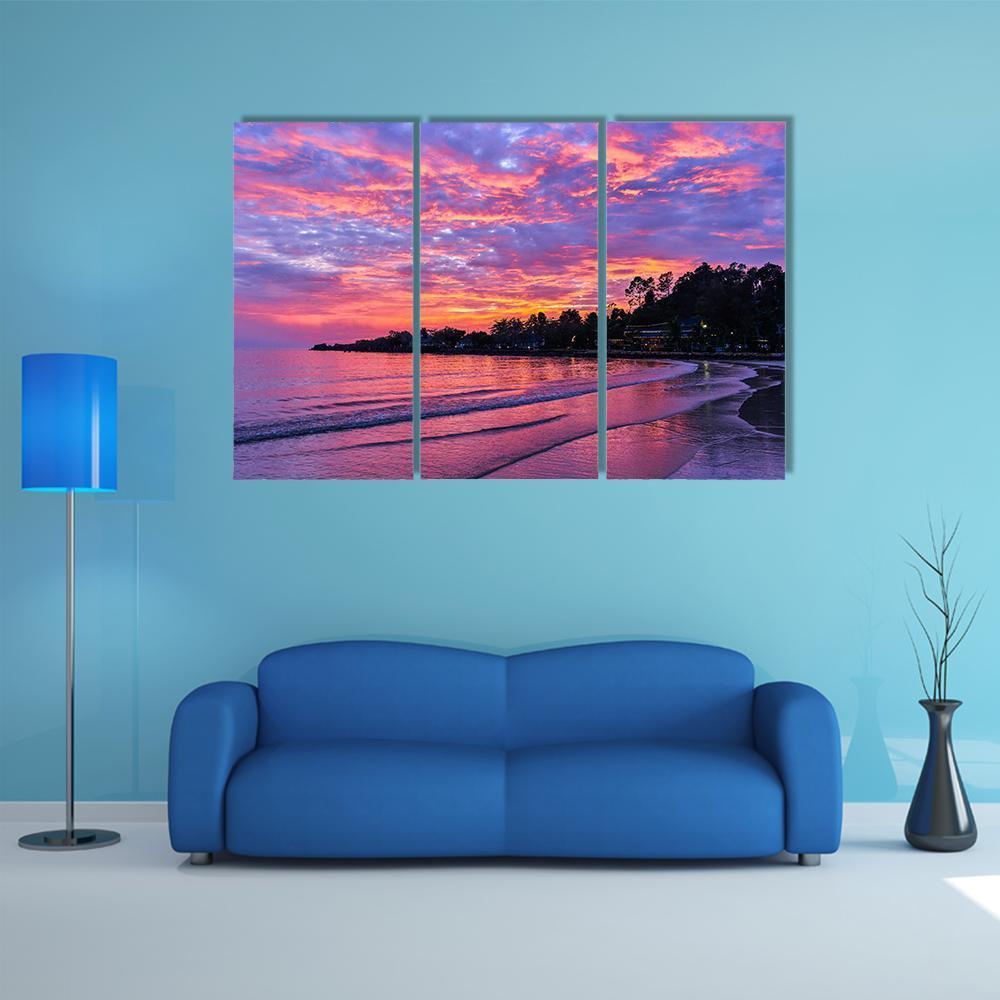 Sunset On Koh Chang Island Canvas Wall Art-3 Horizontal-Gallery Wrap-37" x 24"-Tiaracle