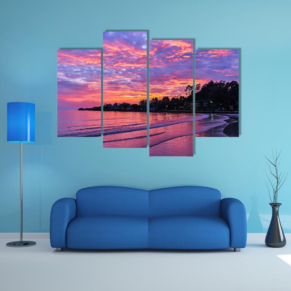 Sunset On Koh Chang Island Canvas Wall Art-4 Pop-Gallery Wrap-50" x 32"-Tiaracle
