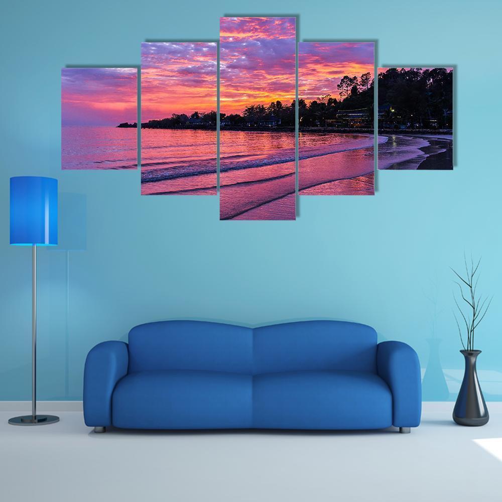 Sunset On Koh Chang Island Canvas Wall Art-5 Star-Gallery Wrap-62" x 32"-Tiaracle