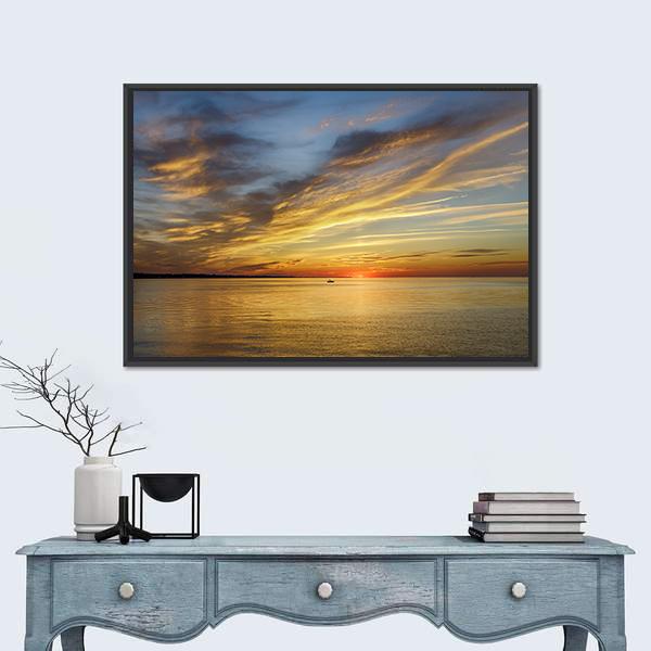 Sunset On Lake Ontario Rochester Canvas Wall Art-1 Piece-Floating Frame-24" x 16"-Tiaracle