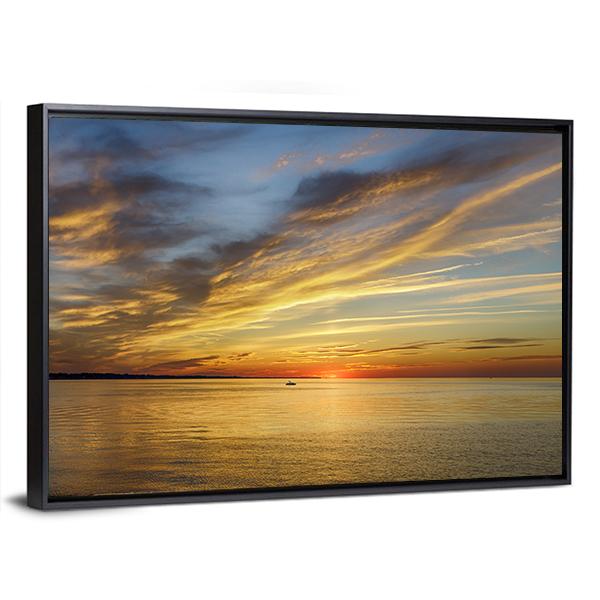 Sunset On Lake Ontario Rochester Canvas Wall Art-3 Horizontal-Gallery Wrap-25" x 16"-Tiaracle