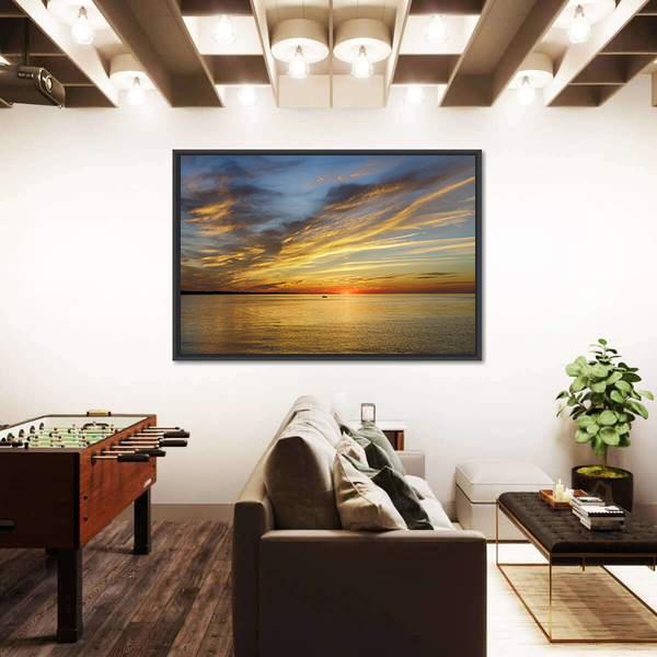 Sunset On Lake Ontario Rochester Canvas Wall Art-3 Horizontal-Gallery Wrap-25" x 16"-Tiaracle