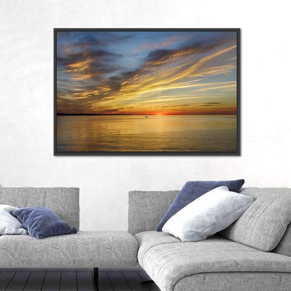 Sunset On Lake Ontario Rochester Canvas Wall Art-3 Horizontal-Gallery Wrap-25" x 16"-Tiaracle