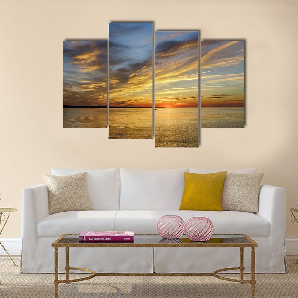Sunset On Lake Ontario Rochester Canvas Wall Art-4 Pop-Gallery Wrap-50" x 32"-Tiaracle