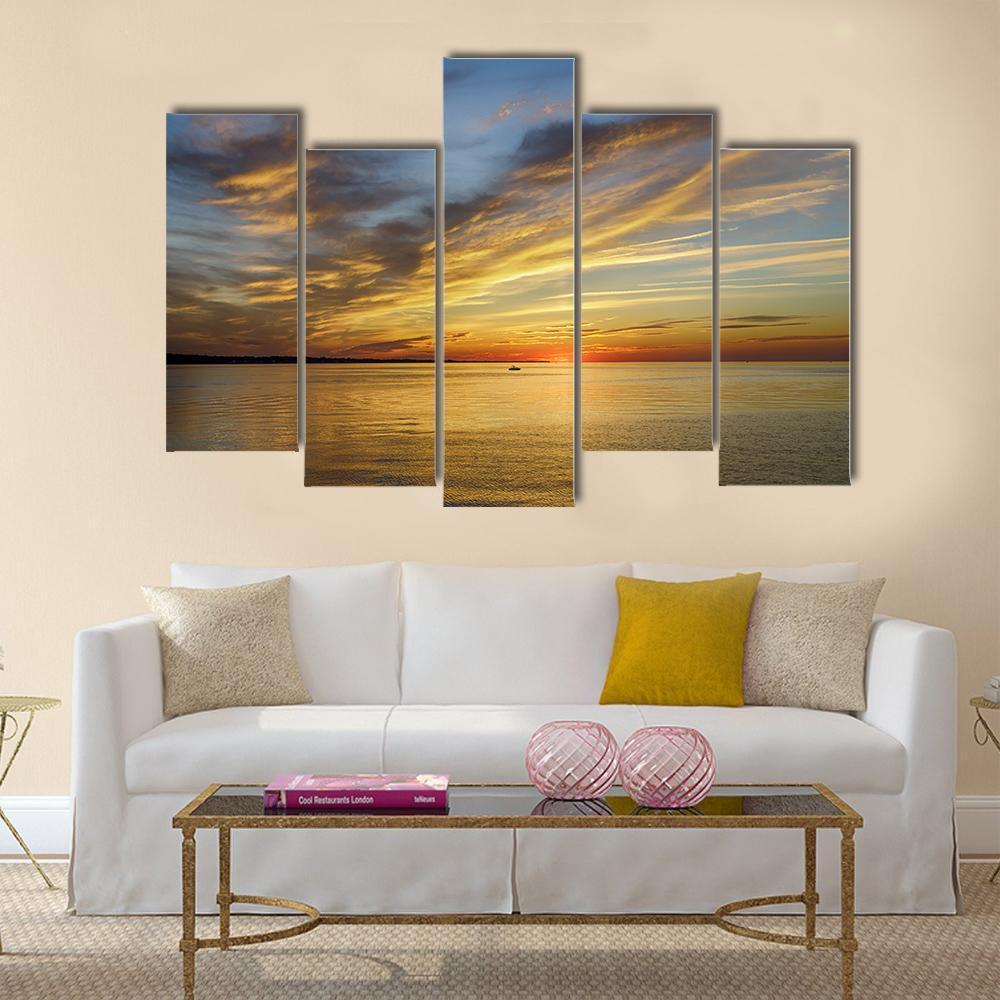 Sunset On Lake Ontario Rochester Canvas Wall Art-5 Pop-Gallery Wrap-47" x 32"-Tiaracle