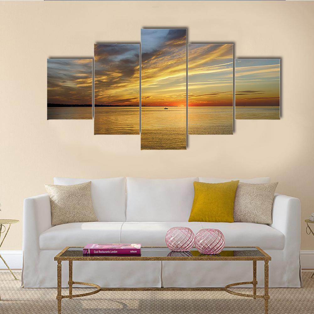 Sunset On Lake Ontario Rochester Canvas Wall Art-5 Star-Gallery Wrap-62" x 32"-Tiaracle