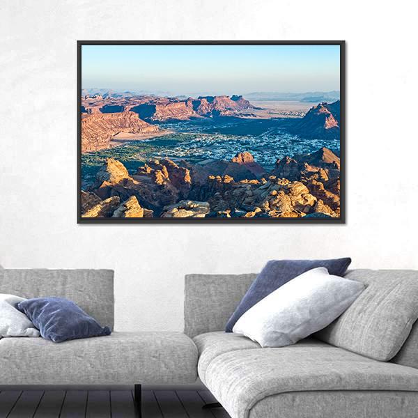 Sunset On Madain Saleh Valley Canvas Wall Art-3 Horizontal-Gallery Wrap-25" x 16"-Tiaracle