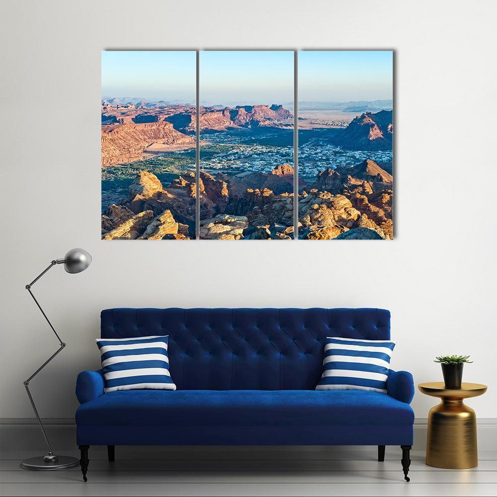 Sunset On Madain Saleh Valley Canvas Wall Art-3 Horizontal-Gallery Wrap-37" x 24"-Tiaracle