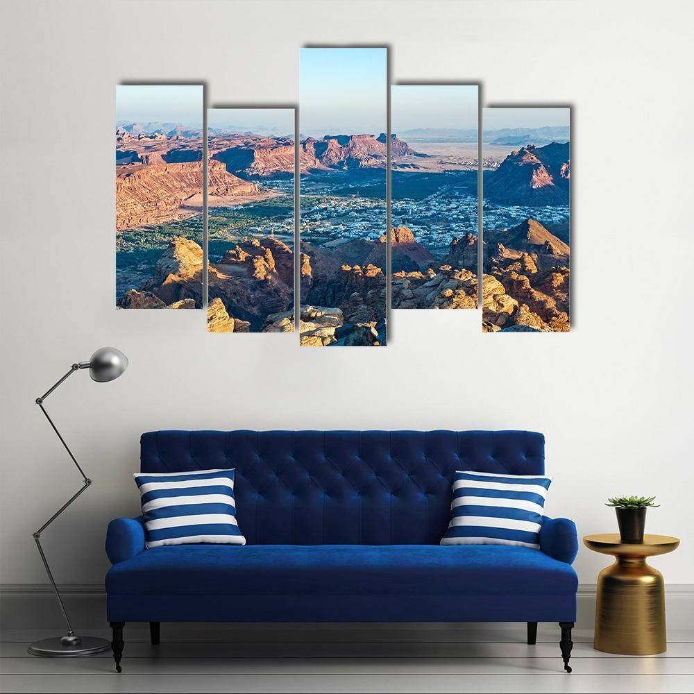 Sunset On Madain Saleh Valley Canvas Wall Art-5 Pop-Gallery Wrap-47" x 32"-Tiaracle
