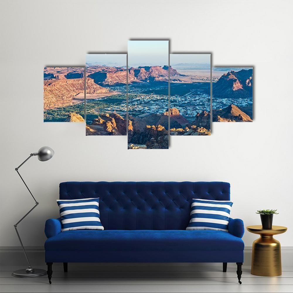 Sunset On Madain Saleh Valley Canvas Wall Art-5 Pop-Gallery Wrap-47" x 32"-Tiaracle