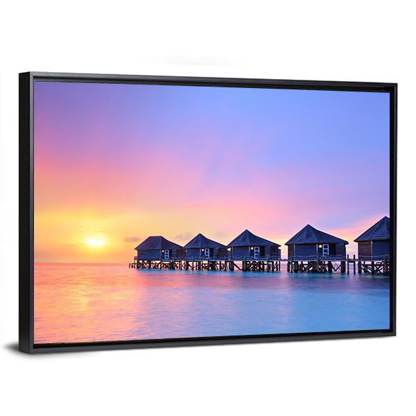 Sunset On Maldives Island Canvas Wall Art-3 Horizontal-Gallery Wrap-25" x 16"-Tiaracle