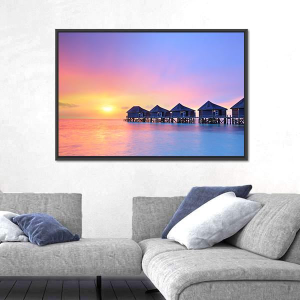 Sunset On Maldives Island Canvas Wall Art-3 Horizontal-Gallery Wrap-25" x 16"-Tiaracle