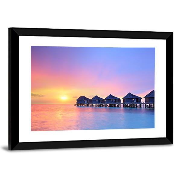 Sunset On Maldives Island Canvas Wall Art-3 Horizontal-Gallery Wrap-25" x 16"-Tiaracle