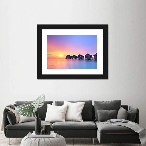 Sunset On Maldives Island Canvas Wall Art-3 Horizontal-Gallery Wrap-25" x 16"-Tiaracle