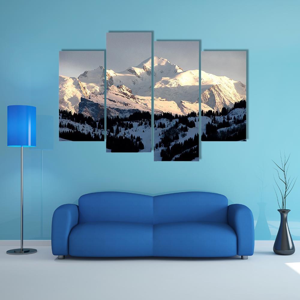 Sunset On Mont Blanc Canvas Wall Art-4 Pop-Gallery Wrap-50" x 32"-Tiaracle