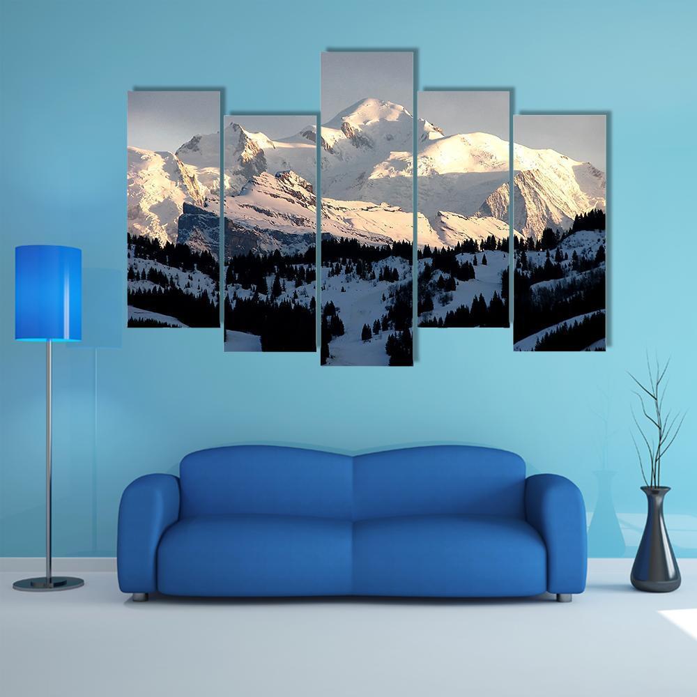 Sunset On Mont Blanc Canvas Wall Art-5 Pop-Gallery Wrap-47" x 32"-Tiaracle