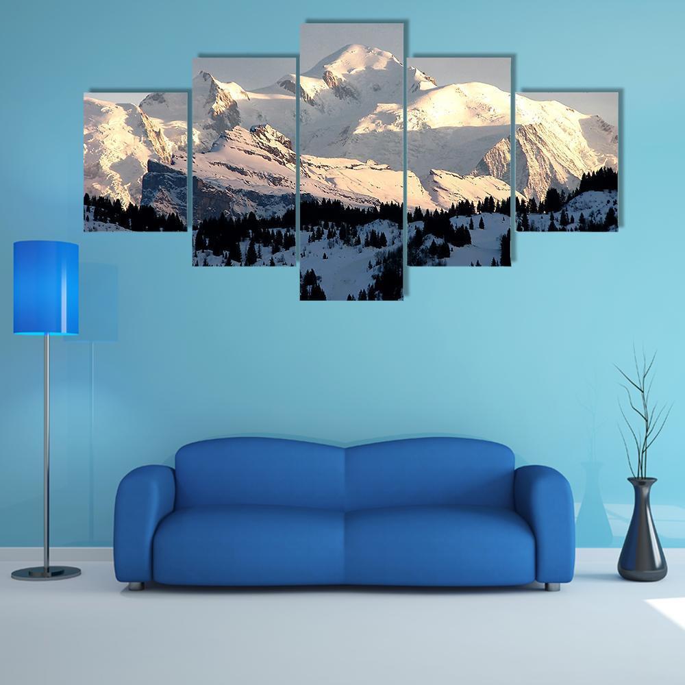 Sunset On Mont Blanc Canvas Wall Art-4 Pop-Gallery Wrap-50" x 32"-Tiaracle
