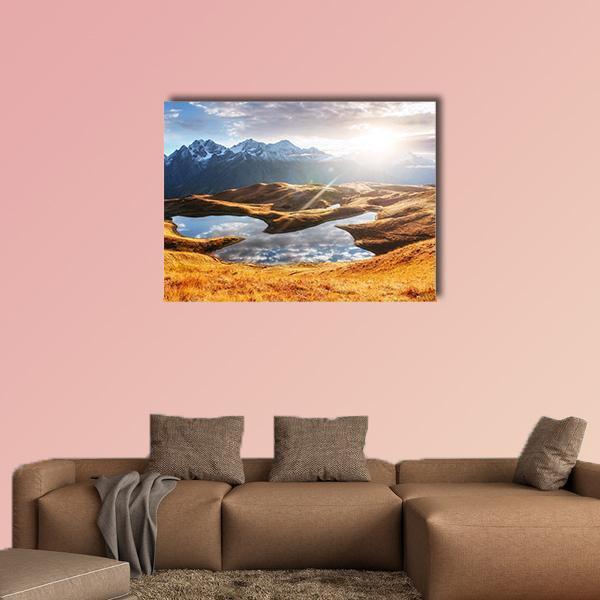 Sunset On Mountain Lake Koruldi Canvas Wall Art-5 Horizontal-Gallery Wrap-22" x 12"-Tiaracle