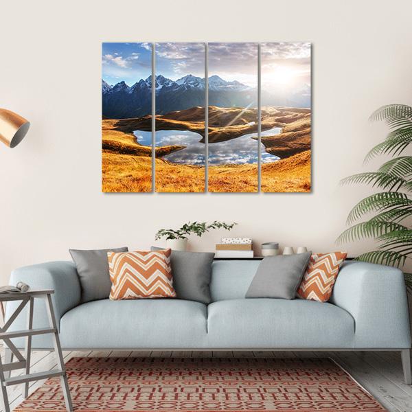 Sunset On Mountain Lake Koruldi Canvas Wall Art-4 Horizontal-Gallery Wrap-34" x 24"-Tiaracle
