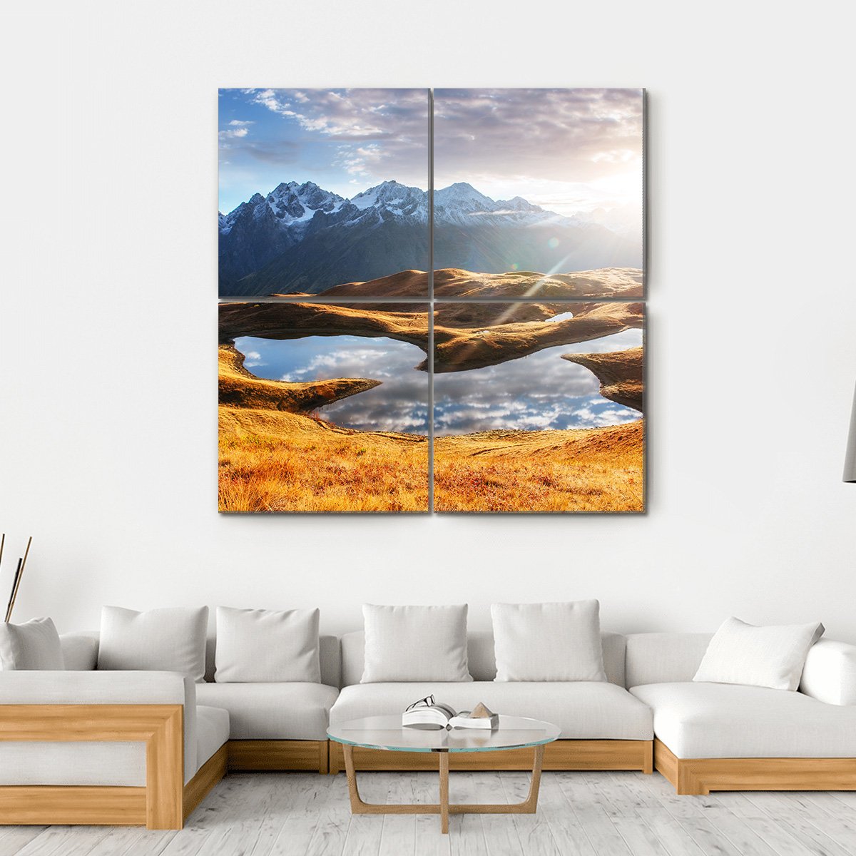 Sunset On Mountain Lake Koruldi Canvas Wall Art-4 Square-Gallery Wrap-17" x 17"-Tiaracle