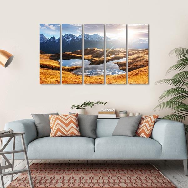 Sunset On Mountain Lake Koruldi Canvas Wall Art-5 Horizontal-Gallery Wrap-22" x 12"-Tiaracle