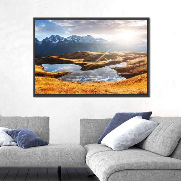 Sunset On Mountain Lake Koruldi Canvas Wall Art-3 Horizontal-Gallery Wrap-25" x 16"-Tiaracle