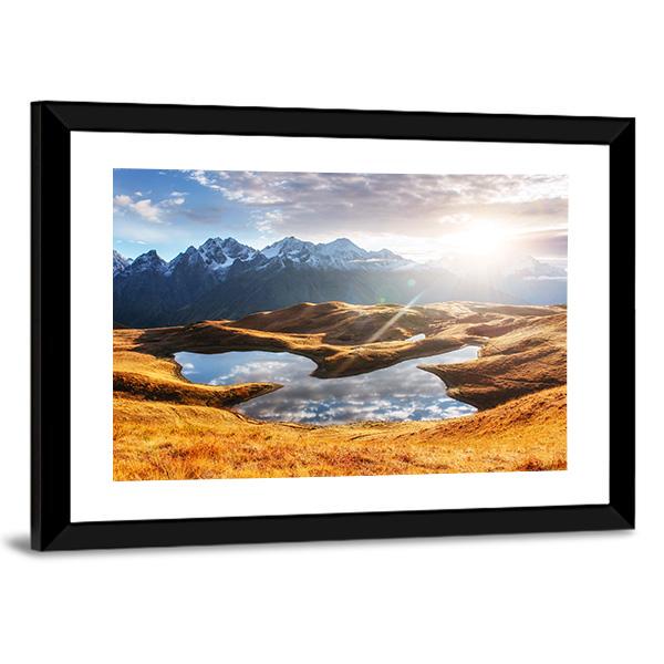 Sunset On Mountain Lake Koruldi Canvas Wall Art-3 Horizontal-Gallery Wrap-25" x 16"-Tiaracle