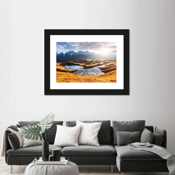 Sunset On Mountain Lake Koruldi Canvas Wall Art-3 Horizontal-Gallery Wrap-25" x 16"-Tiaracle
