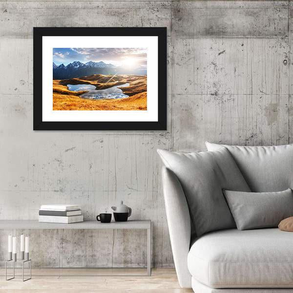 Sunset On Mountain Lake Koruldi Canvas Wall Art-3 Horizontal-Gallery Wrap-25" x 16"-Tiaracle