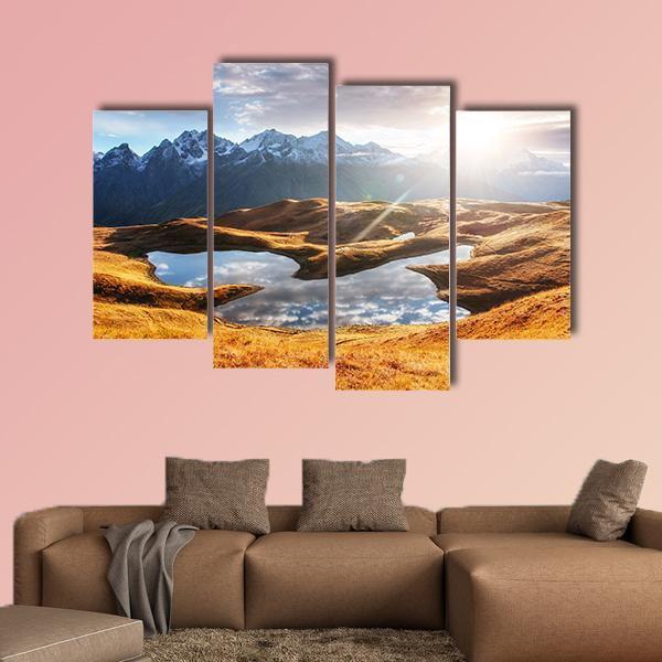 Sunset On Mountain Lake Koruldi Canvas Wall Art-4 Pop-Gallery Wrap-50" x 32"-Tiaracle