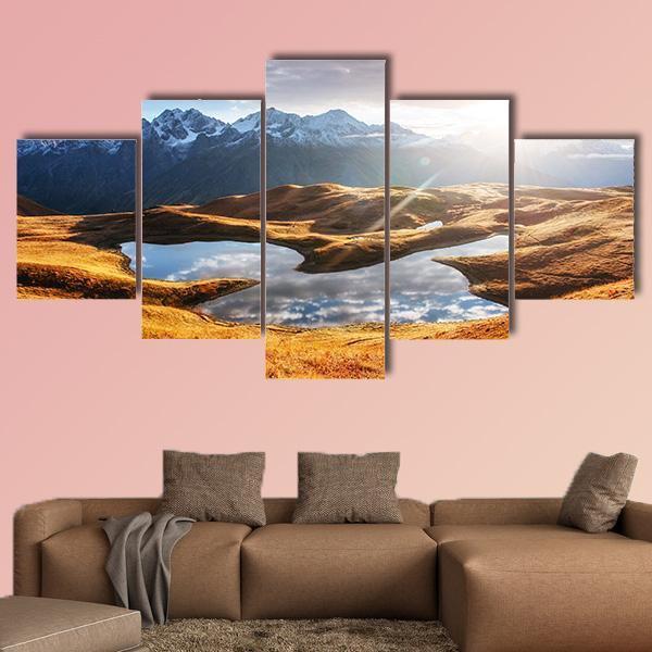 Sunset On Mountain Lake Koruldi Canvas Wall Art-5 Star-Gallery Wrap-62" x 32"-Tiaracle
