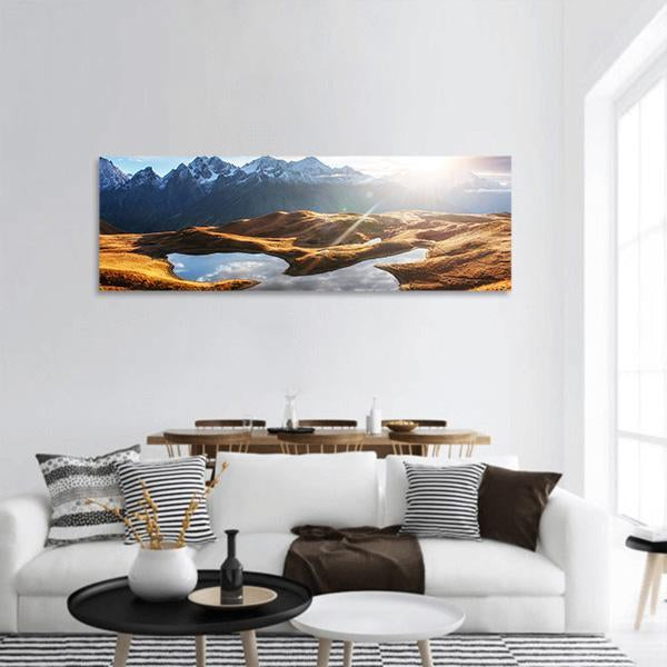 Sunset On Mountain Lake Koruldi Panoramic Canvas Wall Art-1 Piece-36" x 12"-Tiaracle