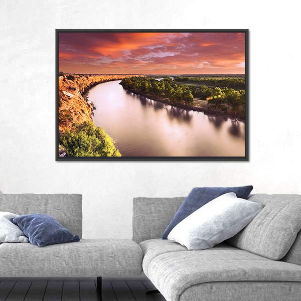 Sunset On Murray River Canvas Wall Art-3 Horizontal-Gallery Wrap-25" x 16"-Tiaracle