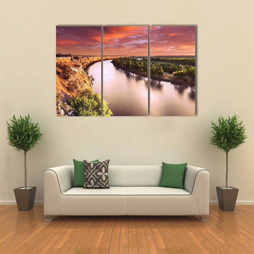 Sunset On Murray River Canvas Wall Art-3 Horizontal-Gallery Wrap-37" x 24"-Tiaracle
