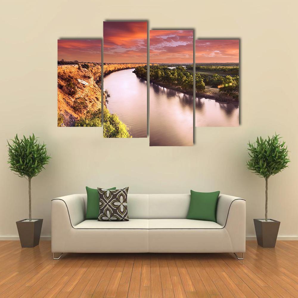 Sunset On Murray River Canvas Wall Art-4 Pop-Gallery Wrap-50" x 32"-Tiaracle