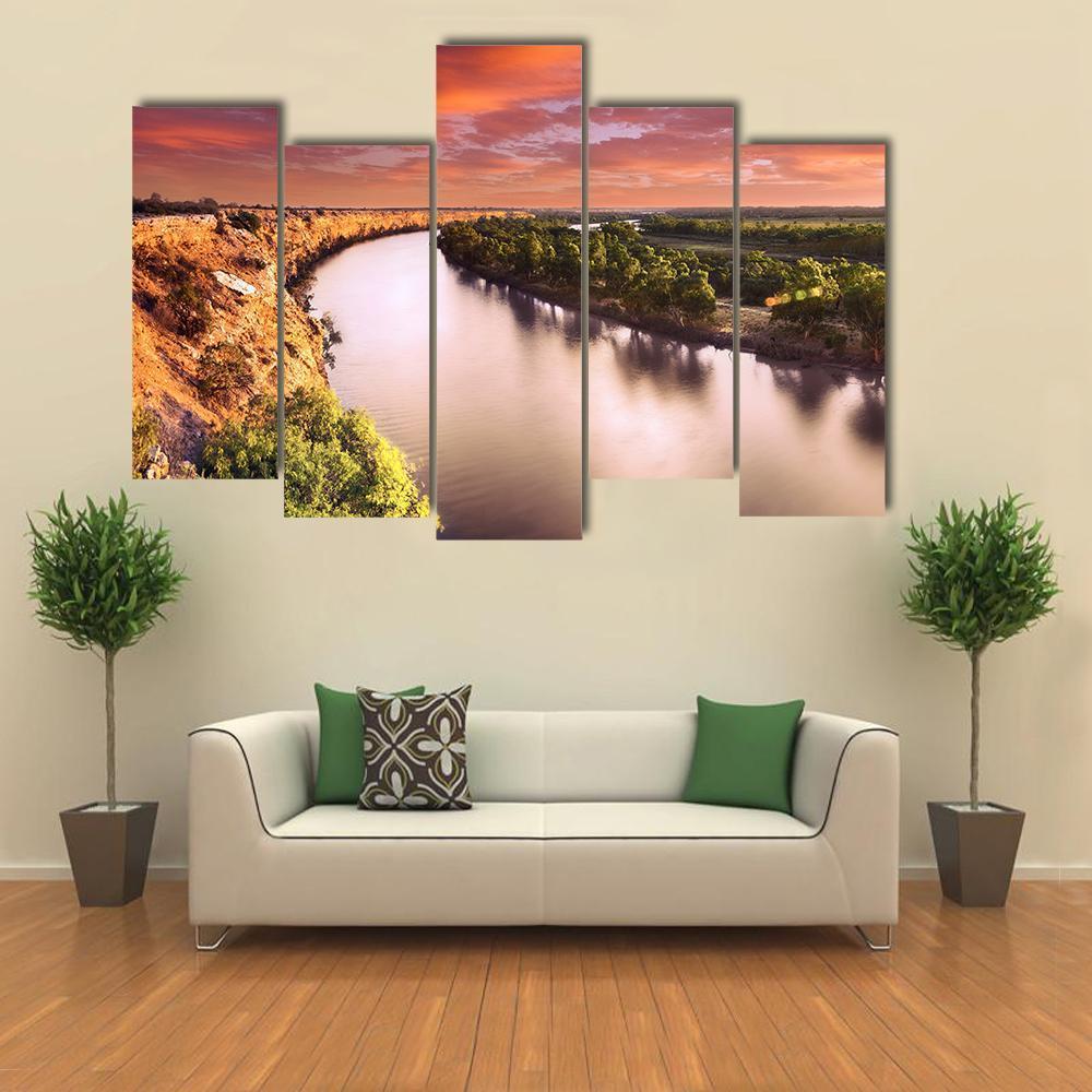 Sunset On Murray River Canvas Wall Art-5 Pop-Gallery Wrap-47" x 32"-Tiaracle