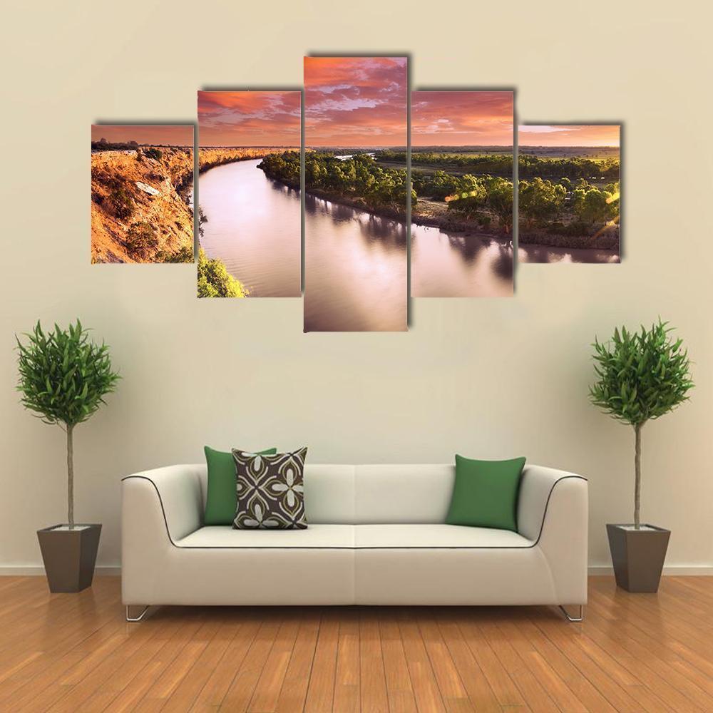 Sunset On Murray River Canvas Wall Art-5 Star-Gallery Wrap-62" x 32"-Tiaracle