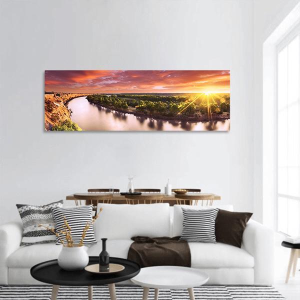 Sunset On Murray River Panoramic Canvas Wall Art-3 Piece-25" x 08"-Tiaracle
