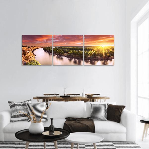 Sunset On Murray River Panoramic Canvas Wall Art-3 Piece-25" x 08"-Tiaracle