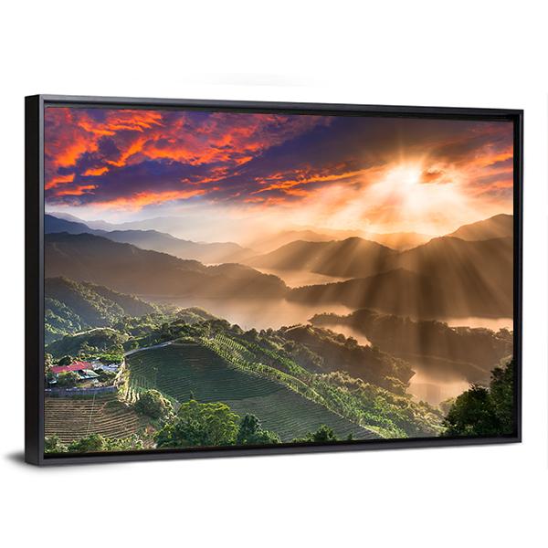 Sunset On New Taipei City In Taiwan Canvas Wall Art-3 Horizontal-Gallery Wrap-25" x 16"-Tiaracle