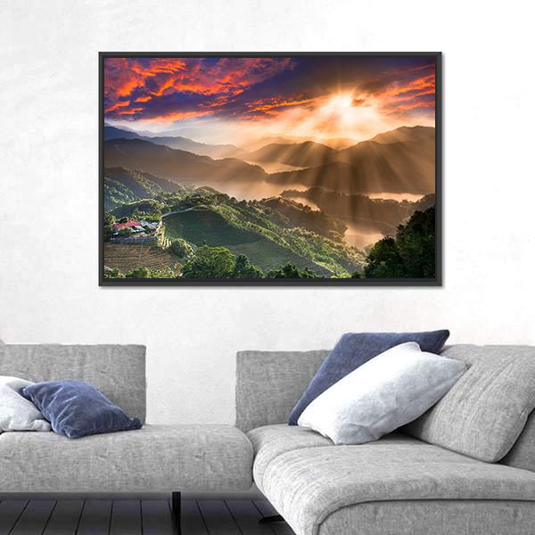 Sunset On New Taipei City In Taiwan Canvas Wall Art-3 Horizontal-Gallery Wrap-25" x 16"-Tiaracle