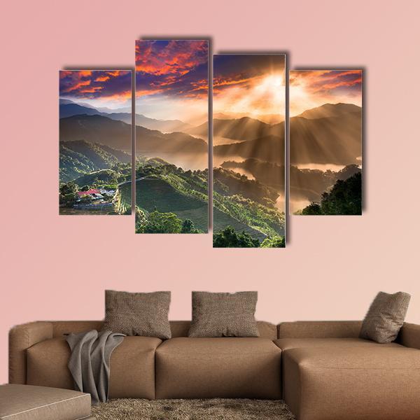Sunset On New Taipei City In Taiwan Canvas Wall Art-4 Pop-Gallery Wrap-50" x 32"-Tiaracle