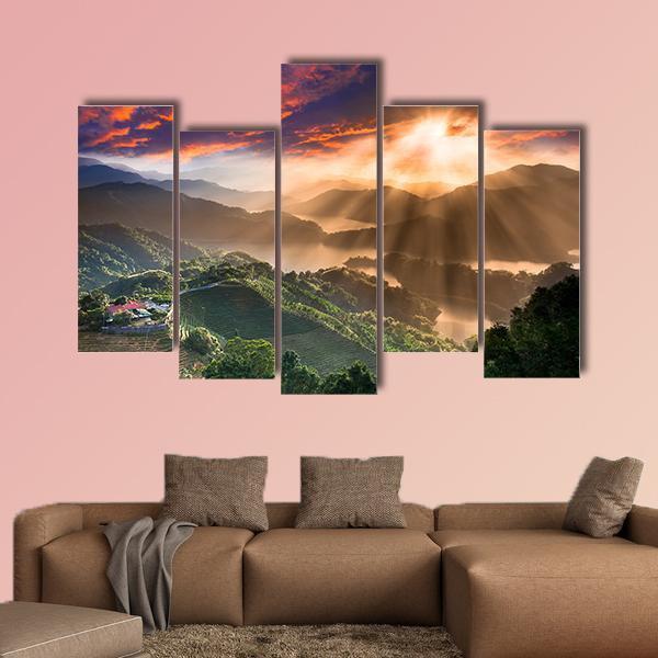 Sunset On New Taipei City In Taiwan Canvas Wall Art-5 Pop-Gallery Wrap-47" x 32"-Tiaracle