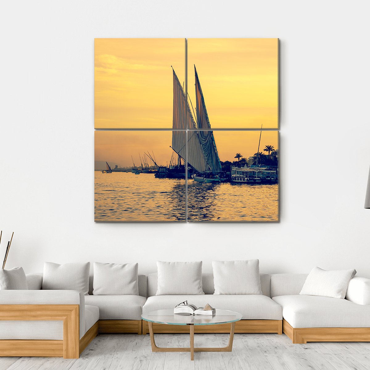 Sunset On Nile River Canvas Wall Art-4 Square-Gallery Wrap-17" x 17"-Tiaracle
