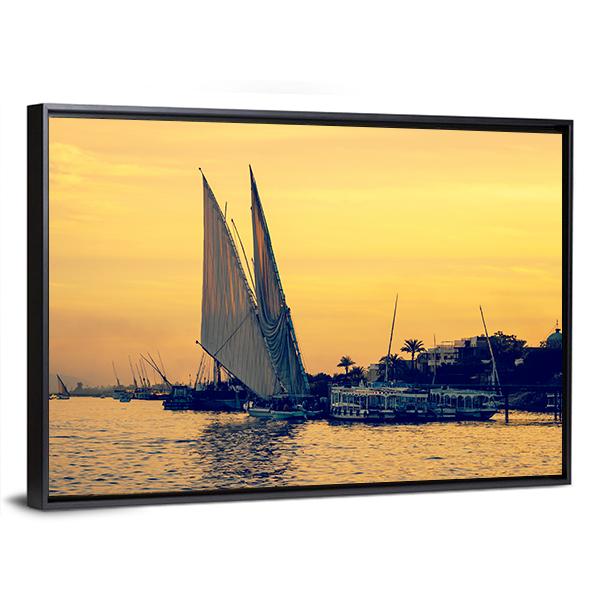 Sunset On Nile River Canvas Wall Art-3 Horizontal-Gallery Wrap-25" x 16"-Tiaracle