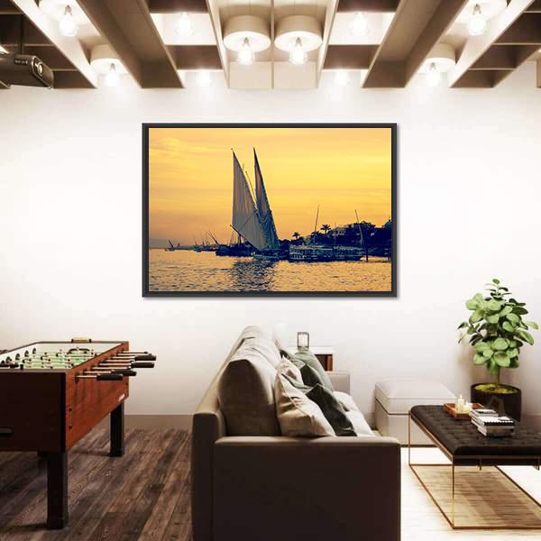 Sunset On Nile River Canvas Wall Art-3 Horizontal-Gallery Wrap-25" x 16"-Tiaracle