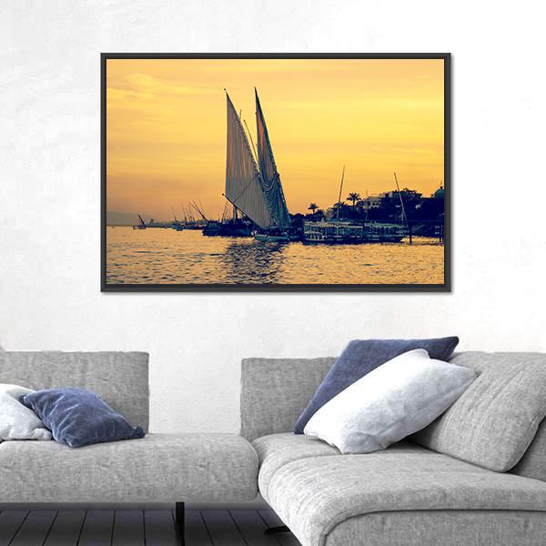 Sunset On Nile River Canvas Wall Art-3 Horizontal-Gallery Wrap-25" x 16"-Tiaracle