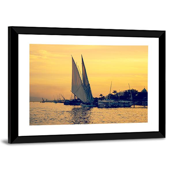 Sunset On Nile River Canvas Wall Art-3 Horizontal-Gallery Wrap-25" x 16"-Tiaracle