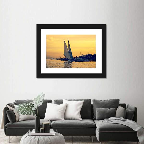Sunset On Nile River Canvas Wall Art-3 Horizontal-Gallery Wrap-25" x 16"-Tiaracle