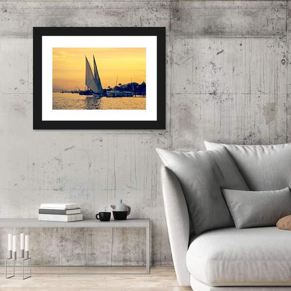 Sunset On Nile River Canvas Wall Art-3 Horizontal-Gallery Wrap-25" x 16"-Tiaracle